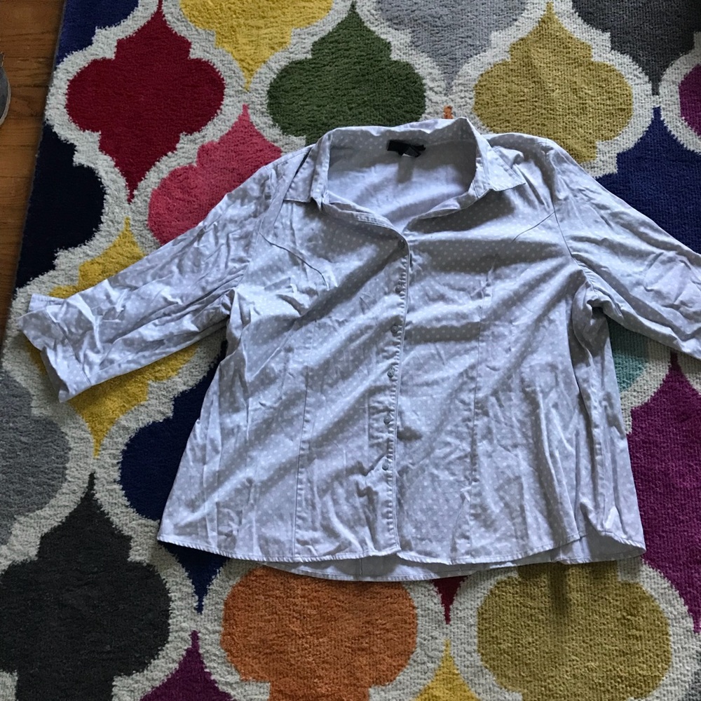 Lane bryant 26 gray white polka dot button down